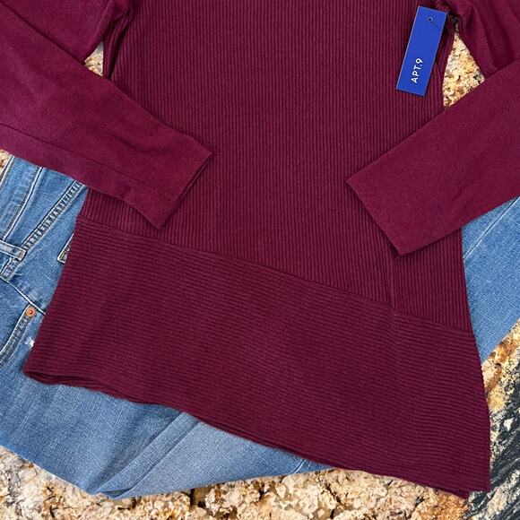 NWT Apt. 9 Burgundy/Maroon Ribbed Asymmetrical Long Sleeve Top - SIZE SMALL - Picture 4 of 9